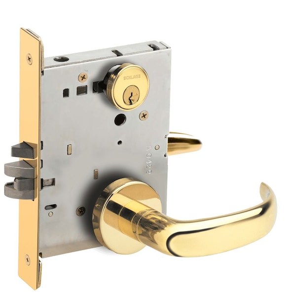 Schlage Grade 1 Entrance Office Mortise Lock, Conventional Cylinder, S123 Keyway, 17 Lever, A Rose, Bright B L9050P 17A 605 - main